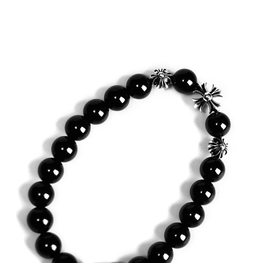 Onyx Bead Bracelet 8MM (4 Silver Beads)