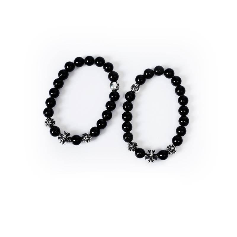 Onyx Bead Bracelet 8MM (4 Silver Beads)