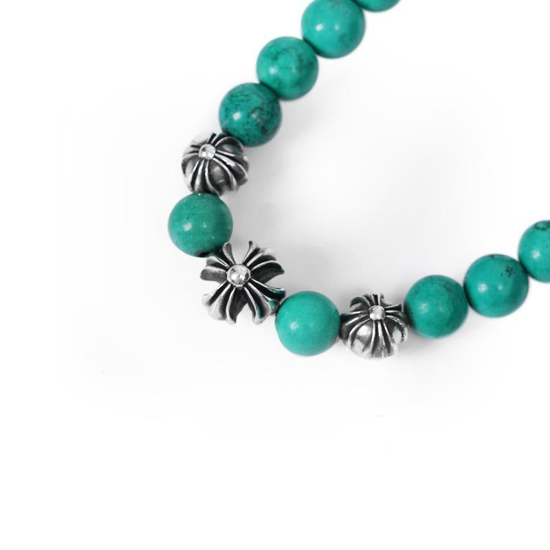 Turquoise Bead Bracelet 8MM (4 Silver Beads)