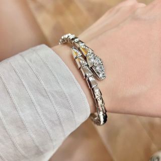 Bvlgari White Gold Crystal Open Cuff Bracelet – Elegant Luxury Jewelry