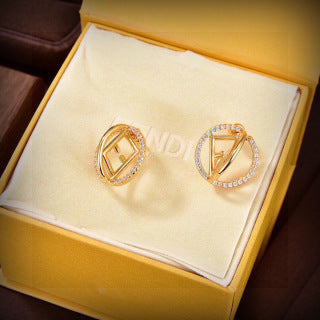 FENDI Crystal FF Oval Frame Stud Earrings