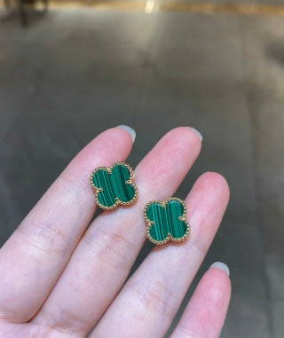 Van Cleef & Arpels Malachite Four-Leaf Clover Stud Earrings