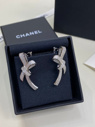 CHANEL Bellarienne Crystal Bow Stud Earrings