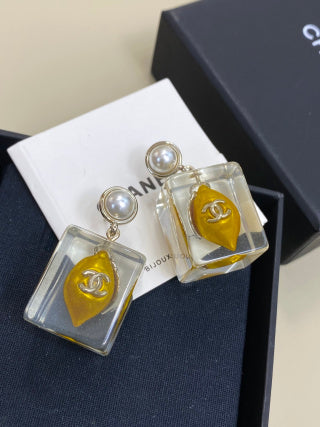 CHANEL Solara Amber Glass Charm Earrings
