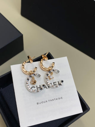 CHANEL Selene Quilted Moon Drop Earrings