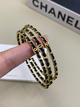 CHANEL Mirevane Triple Layer Leather Chain Bracelet