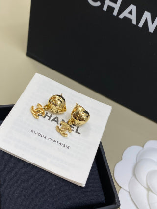 CHANEL Camellia Belle Gold Flower Stud Earrings