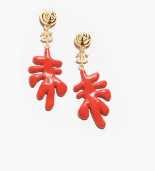 CHANEL Calypso Coral Branch Drop Stud Earrings
