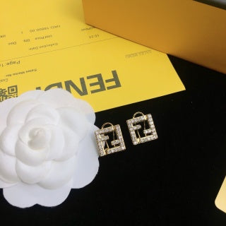 FENDI Pavé FF Square Stud Earrings
