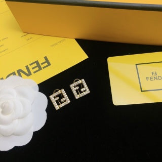 FENDI Pavé FF Square Stud Earrings