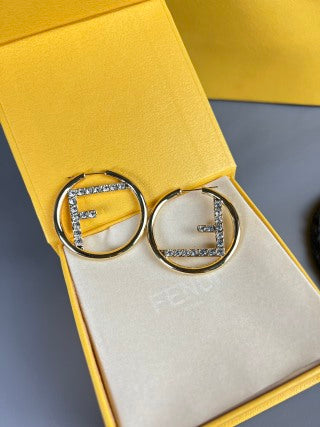 FENDI Crystal FF Circle Hoop Earrings
