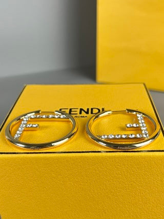 FENDI Crystal FF Circle Hoop Earrings