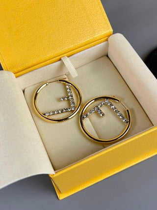 FENDI Crystal FF Circle Hoop Earrings