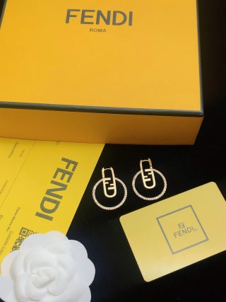 FENDI Crystal FF Circle Drop Earrings