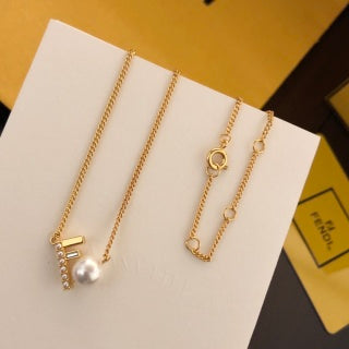 FENDI Pearl FF Letter Pendant Necklace
