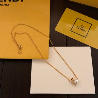 FENDI Pearl FF Letter Pendant Necklace