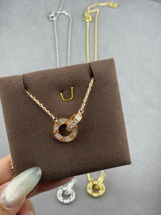 Cartier Double-Ring Necklace Fully Set with Diamonds