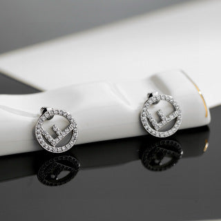 FENDI Crystal FF Circle Stud Earrings