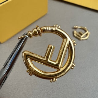 FENDI FF Mini Charm Hoop Stud Earrings
