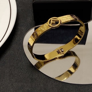 FENDI FF Engraved Oval Cuff Bracelet