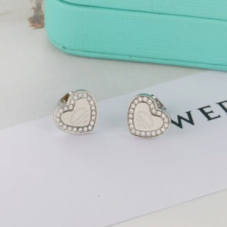 Tiffany Heart Stud Earrings with Small Diamonds
