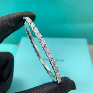 Tiffany New Narrow Feather Bangle with Full Pavé Diamonds