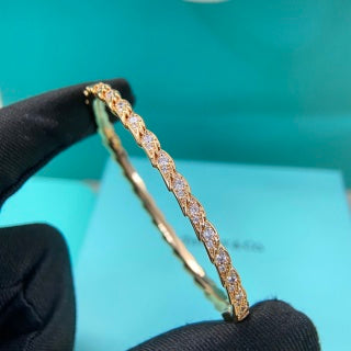 Tiffany New Narrow Feather Bangle with Full Pavé Diamonds