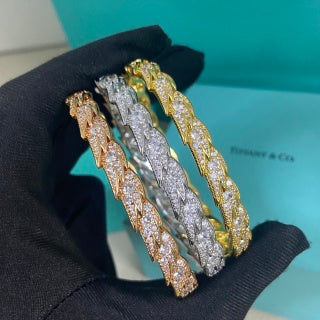 Tiffany wide feather bracelet fully set with diamonds