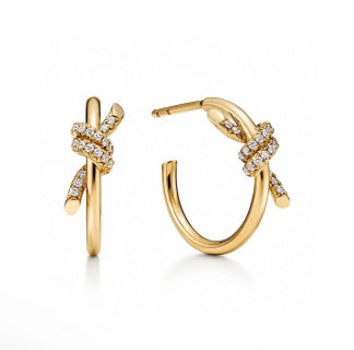 Tiffany Knot Stud Earrings – Polished Finish with Half-Pavé Diamonds
