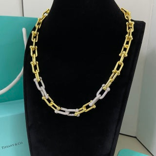 Tiffany U-Link Necklace with Alternating Pavé Diamond and Polished Links