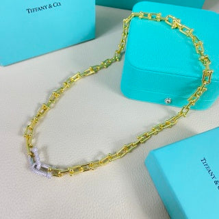 Tiffany U-Link Necklace with Alternating Pavé Diamond and Polished Links
