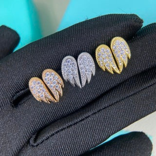 Tiffany full-diamond feather stud earrings