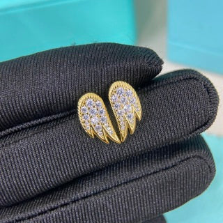 Tiffany full-diamond feather stud earrings