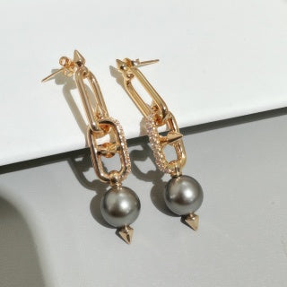 Tiffany Grey Pearl Drop Earrings with Diamond-Set Studs