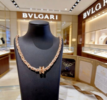 Bvlgari Rose Gold Geometric Link Necklace – Elegant Luxury Jewelry