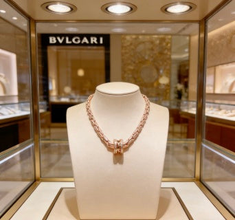 Bvlgari Rose Gold Geometric Link Necklace – Elegant Luxury Jewelry