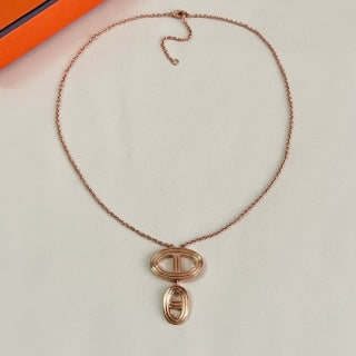 Hermès Chaine d’Ancre Double Oval Drop Pendant Necklace