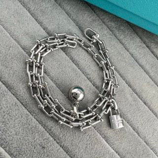 Tiffany Double-Layer Bracelet with Large Spheres, Lock Charm, and Double-U Horseshoe Links