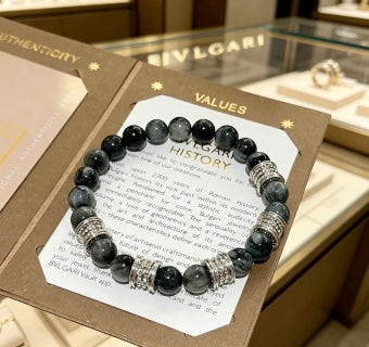 Bvlgari Black Beaded Silver Accent Bracelet – Elegant Luxury Jewelry