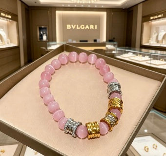 Bvlgari Pink Beaded Gold Accent Bracelet – Elegant Luxury Jewelry
