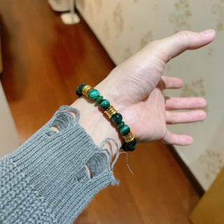 Bvlgari Green Beaded Gold Accent Bracelet – Elegant Luxury Jewelry