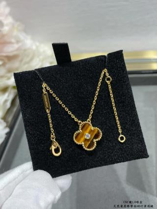 Van Cleef & Arpels Single-Diamond Tiger's Eye Clover Necklace