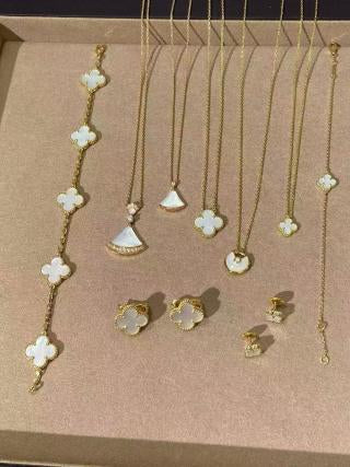 Van Cleef & Arpels Gold-Tone White Mother-of-Pearl Clover 5-Motif Bracelet
