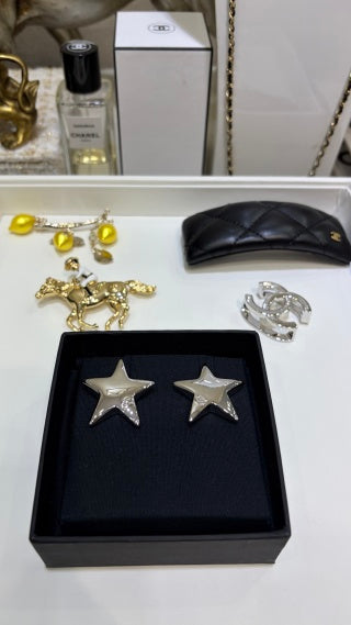 CHANEL Celestia Silver Star Stud Earrings