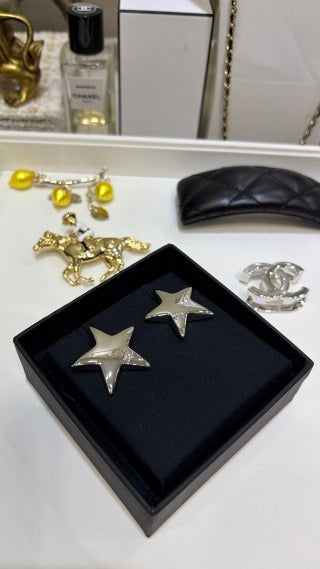 CHANEL Celestia Silver Star Stud Earrings