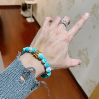 Bvlgari Turquoise Beaded Bracelet with Gold Accent – Elegant Luxury Jewelry