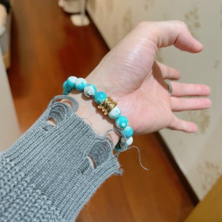 Bvlgari Turquoise Beaded Bracelet with Gold Accent – Elegant Luxury Jewelry