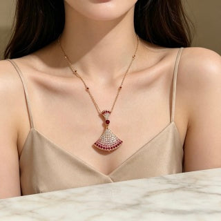 Bvlgari Pink Gem Fan Pendant Necklace – Elegant Luxury Jewelry