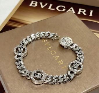 Bvlgari Silver Geometric Link Bracelet – Elegant Luxury Jewelry