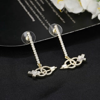 CHANEL Elvina Crystal Chain Cross Earrings